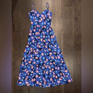 Spaghetti Strap Floral Maxi Dress - Blue/Coral